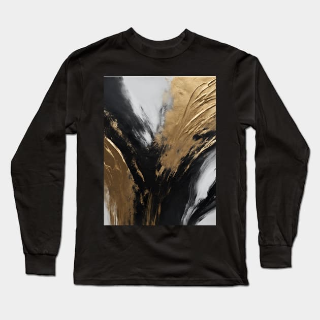 Black and Gold Wings Abstract Art Long Sleeve T-Shirt by Alihassan-Art